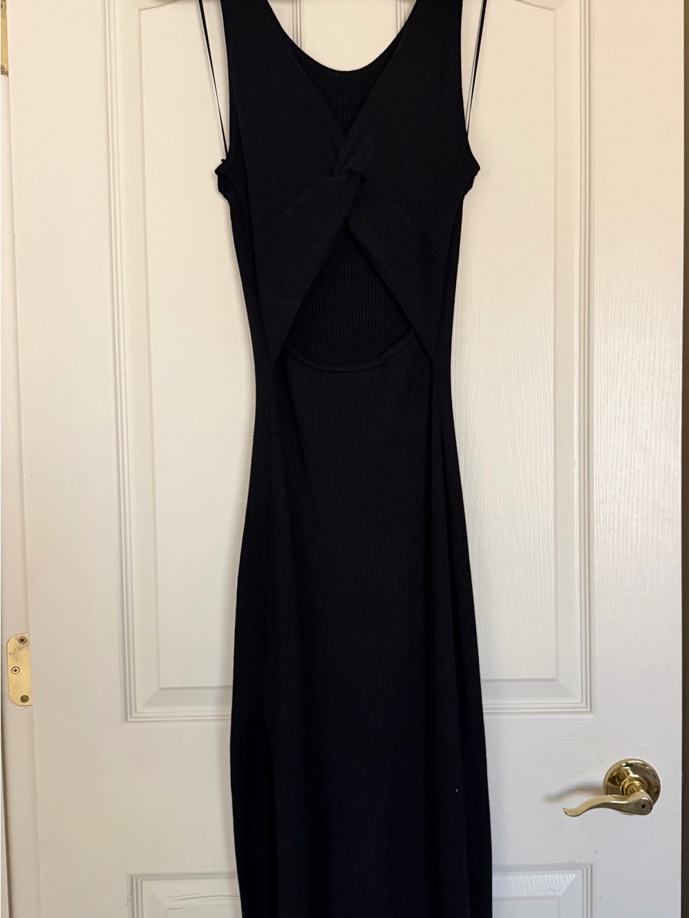 Freshman 1996 Black Ribbed Bodycon Twist-Back Midi Dress